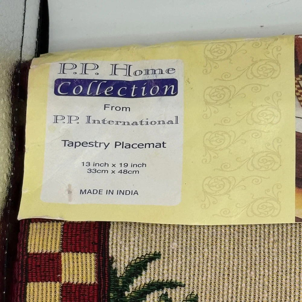 6-PP Home Collection Rooster Tapestry Placemat Farmhouse Checkered Border 13x19